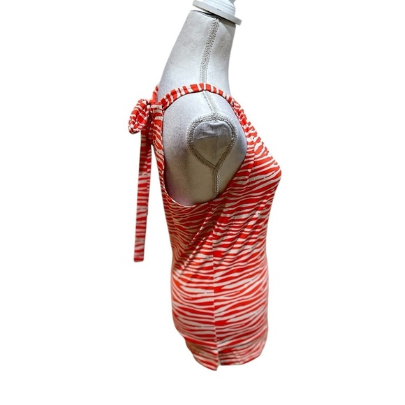 Ellie Kai coral & cream wavy print halter sleeveless stretchy top back tie 2 - Picture 6 of 9